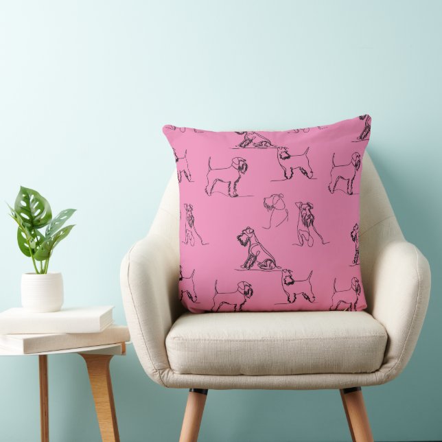 1-5 Schnauzer Line Art Pattern 001 Pink Cushion (Chair)