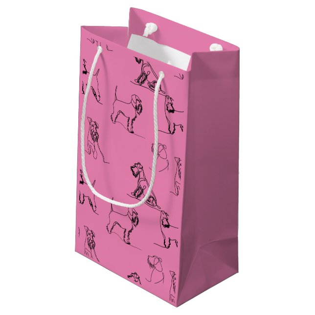 1-5 Schnauzer Line Art Pattern 001 Pink Small Gift Bag (Back Angled)