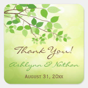 1.5" sq. Leafy Branches Wedding Favour Sticker