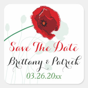 1.5" Wedding Sticker 2   Red Poppy   Black, Green