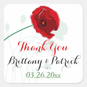 1.5" Wedding Sticker 3   Red Poppy   Black, Green