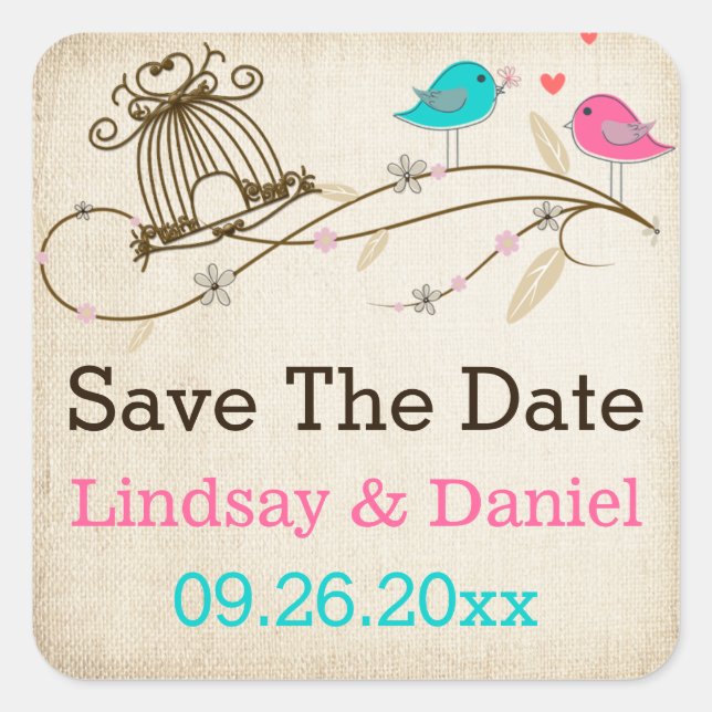 1.5" Whimsical Birds in Love Wedding Sticker (Front)