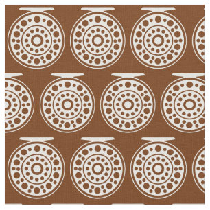 1.5" White Fly Fishing Reel Art on Red Fabric