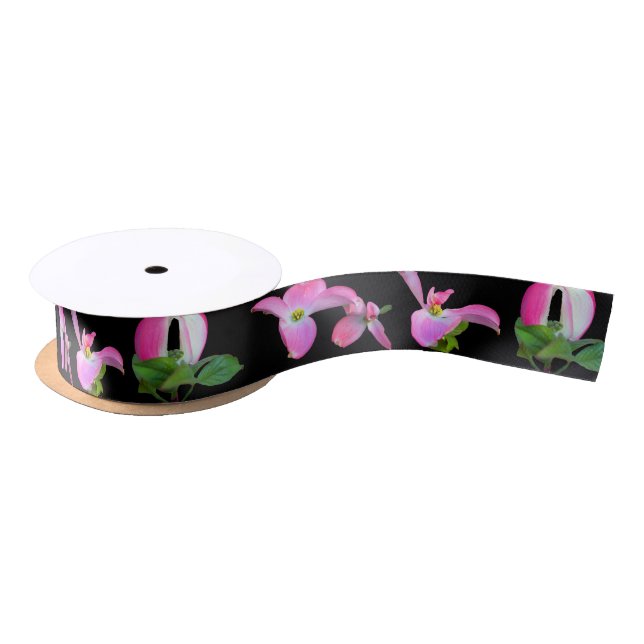 1.5" Wide Pink Dogwood Flowers Ribbon 2 Yards Satin Ribbon (Spool)