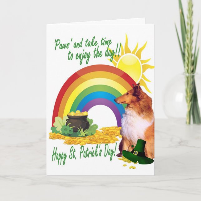 1. Awesome Collie St. Patrick's Day Card (Front)