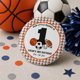1 Ball Sports Theme Boy’s 1st Birthday 3 Cm Round Badge