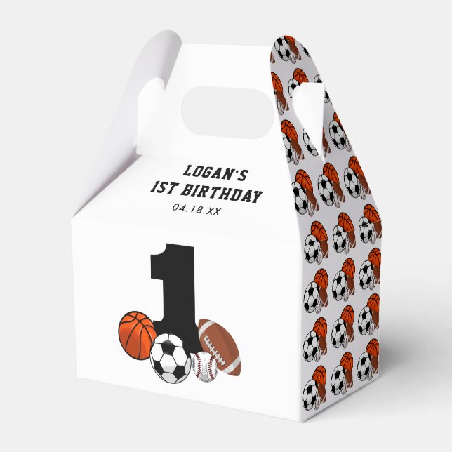 1 Ball Sports Theme Boy’s 1st Birthday Favour Box (Front Side)