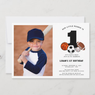 1 Ball Sports Theme Boy’s 1st Birthday Invitation