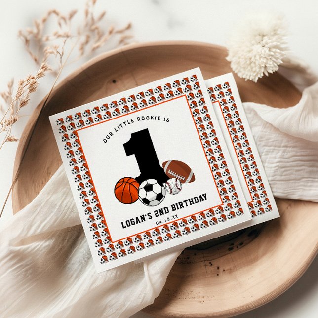 1 Ball Sports Theme Boy’s 1st Birthday Napkin (Creator Uploaded)
