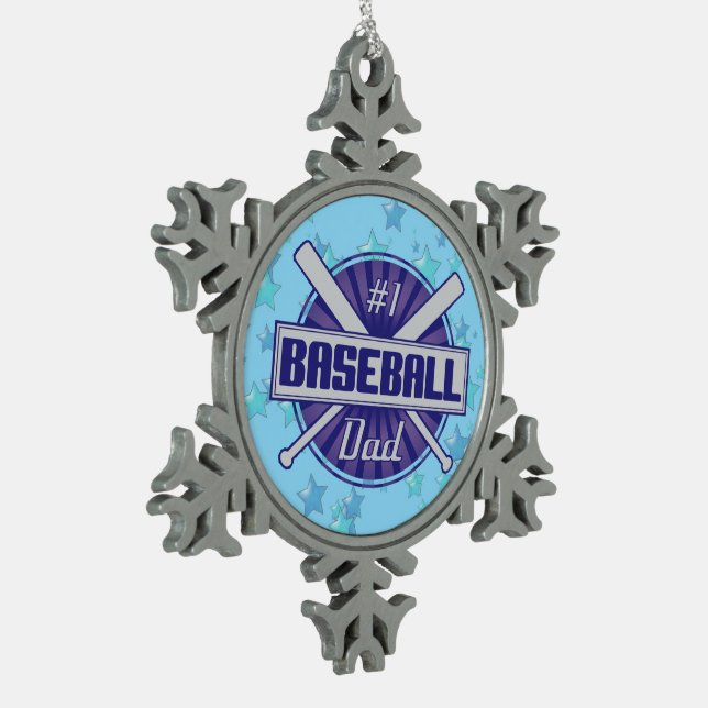 #1 Baseball Dad Christmas Tree Snowflake Ornament (Left)
