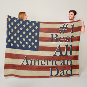 #1 Best All American Dad United States Flag Fleece Blanket