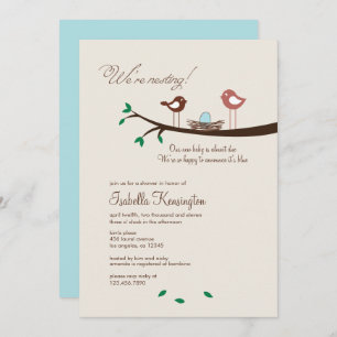 1 Blue Egg Nesting Birds Baby Shower Invitation