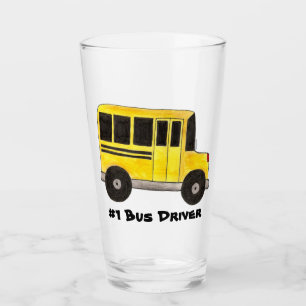 #1 Bus Driver Yellow School Bus Teacher Education Glass