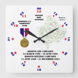 1 CAMPAIGN STAR KOSOVO WAR VETERAN SQUARE WALL CLOCK