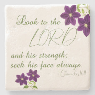 1 Chronicles 1611 Look to the Lord, Purple Floral Stone Coaster