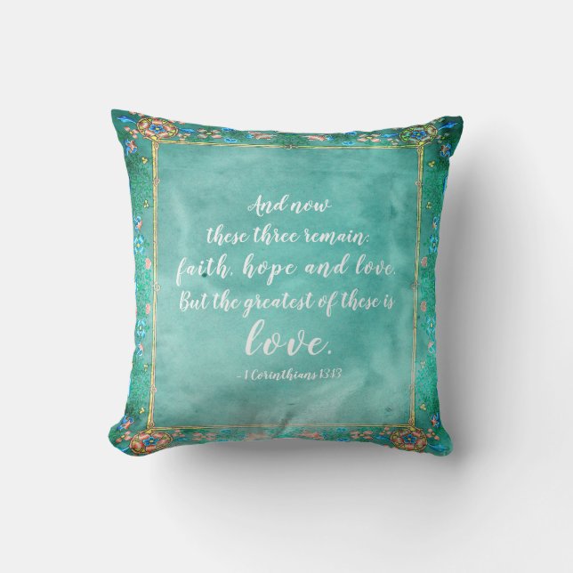1 Corinthians 13:13 Faith Hope Love, Bible Verse Cushion (Front)