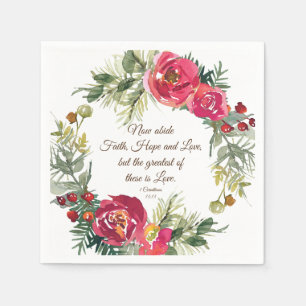 1 Corinthians 13:13 Red Roses Christmas Wreath Napkin