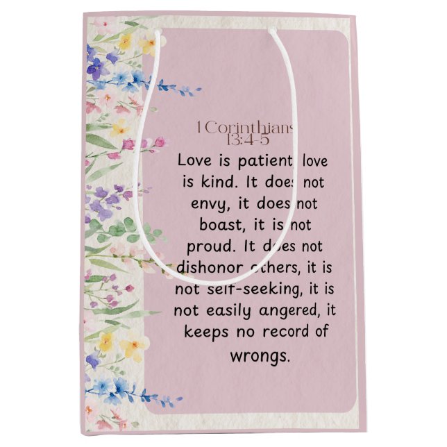 1 Corinthians 13:4-5 Bible Verse Image Medium Gift Bag (Front)