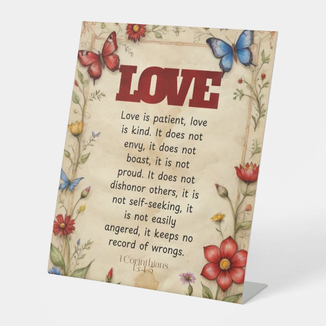 1 Corinthians 13:4-5 Christian Bible Verse Art  Pedestal Sign (Front)