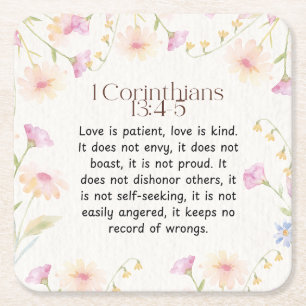 1 Corinthians 13:4-5 Christian Bible Verse Art  Square Paper Coaster