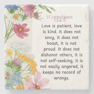 1 Corinthians 13:4-5 Soothing Watercolor Design Stone Coaster