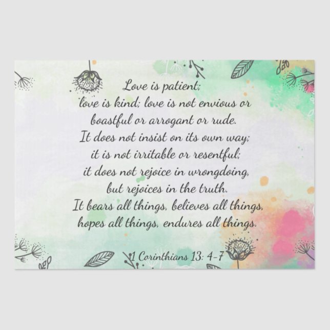 1 Corinthians 13: 4-7   Tissue Paper (Front)
