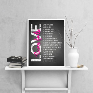 1 Corinthians 13:4-8 Bible Verse, Chalk & Pink Poster