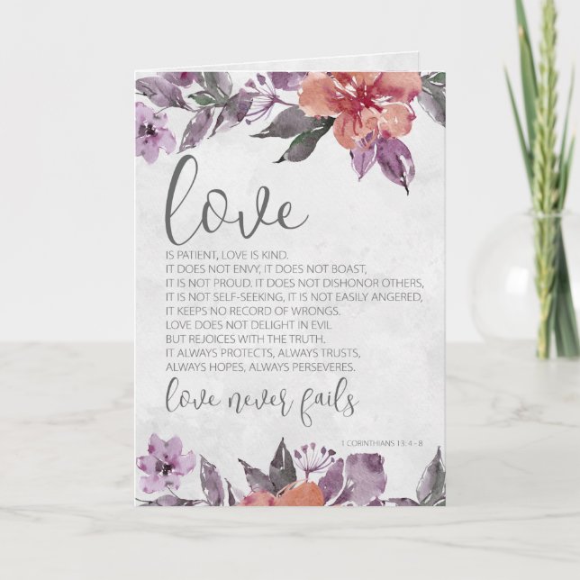 1 Corinthians 13:4-8 Bible Verse Floral Wedding Card (Front)