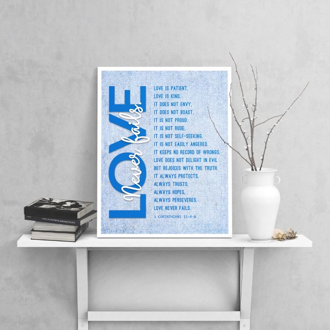 1 Corinthians 13:4-8 Bible Verse, Sky Blue Poster (Creator Uploaded)