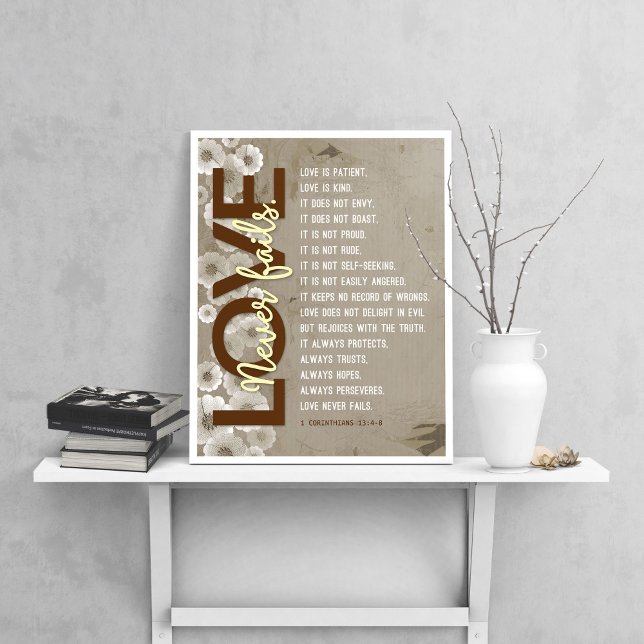 1 Corinthians 13:4-8 Bible Verse, Vintage Flowers Poster (Creator Uploaded)