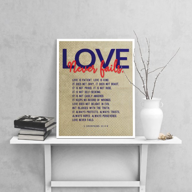 1 Corinthians 13:4-8 Bible Verse, Vintage Tan Poster (Creator Uploaded)