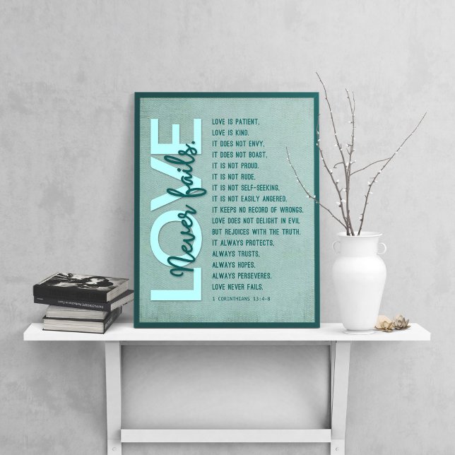 1 Corinthians 13:4-8 Bible Verse, Vintage Teal  Poster (Creator Uploaded)