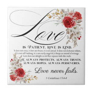 1 Corinthians 13:4-8 Love is Patient Bible Floral Ceramic Tile