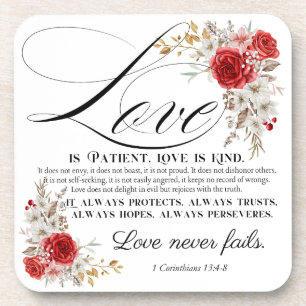 1 Corinthians 13:4-8 Love is Patient Bible Floral Coaster