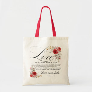 1 Corinthians 13:4-8 Love is Patient Bible Floral Tote Bag