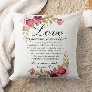 1 Corinthians 13:4-8 Love is Patient Floral Bible Cushion