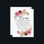 1 Corinthians 13:4-8 Love is Patient Floral Bible Postcard<br><div class="desc">Love is patient, love is kind. It does not envy, it does not boast, it is not proud. It does not dishonour others, it is not self-seeking, it is not easily angered, it keeps no record of wrongs. Love does not delight in evil but rejoices with the truth. It always...</div>