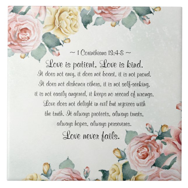 1 Corinthians 13:4-8 Love is Patient, Love is Kind Ceramic Tile (Front)