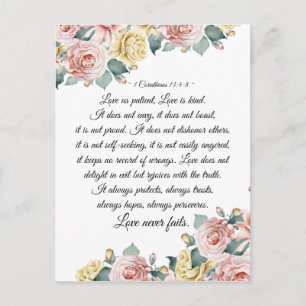 1 Corinthians 13:4-8 Love is Patient, Love is Kind Postcard