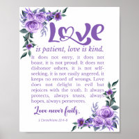 1 Corinthians 13:4-8 Love is Patient Purple Floral