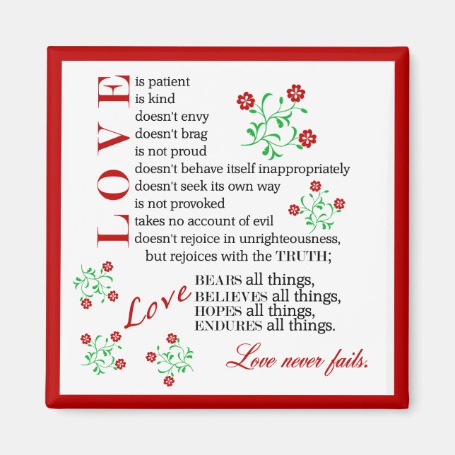 1 Corinthians 13 4-8 | Love Never Fails Magnet (Front)