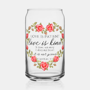1 Corinthians 13:4 Love is Patient Floral Heart Can Glass