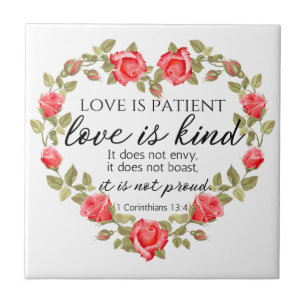 1 Corinthians 13:4 Love is Patient Floral Heart Ceramic Tile