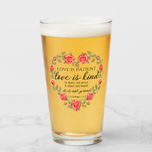 1 Corinthians 13:4 Love is Patient Floral Heart Glass