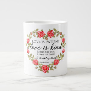 1 Corinthians 13:4 Love is Patient Floral Heart Large Coffee Mug