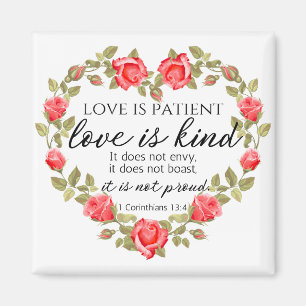 1 Corinthians 13:4 Love is Patient Floral Heart Magnet