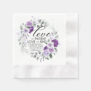 1 Corinthians 13:4 Love is Patient Violet Floral Napkin