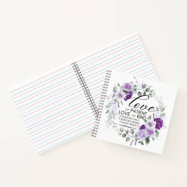 1 Corinthians 13:4 Love is Patient Violet Floral Notebook (Inside)
