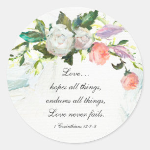1 Corinthians 13:7-8 Love Never Fails Roses Classic Round Sticker