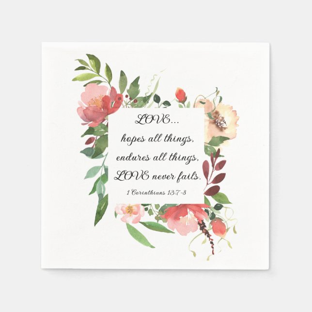 1 Corinthians 13:7-8 Love Never Fails Wedding Napkin (Front)